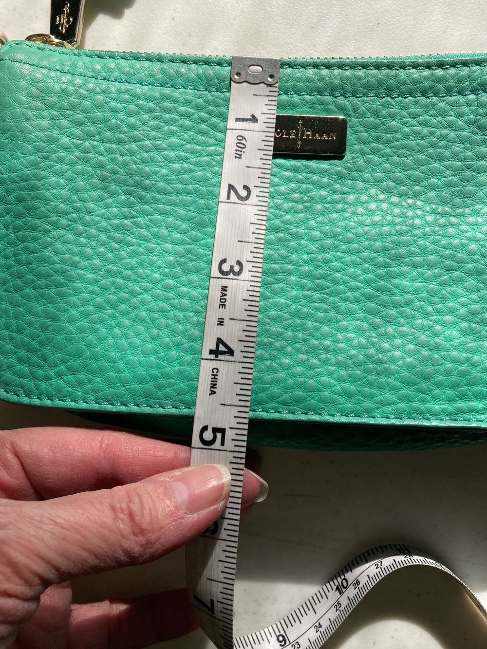 Cole Haan Teal Pebbled Leather Crossbody with Gold-Tone Hardware - Picture 7 of 9